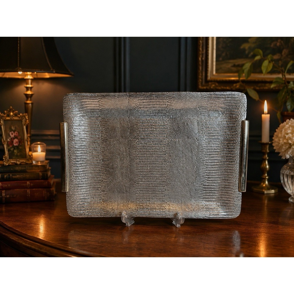 Beatriz Ball Ivystone Cheers 2021 Rectangular Serving Tray 15.5" Silver Textured